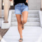 Ladies Casual Daily Versatile Washed Denim Shorts-Sky Blue