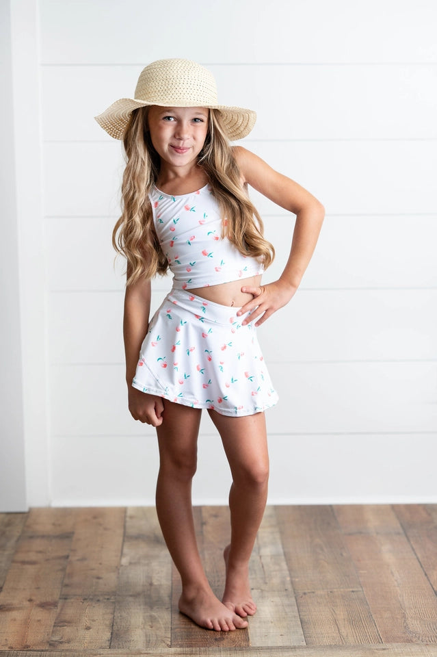Girls White Peach 2 Piece Athletic Active Skirted Sport Set