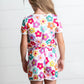 Girls Bright Pink Teal Flower Spring Summer Short Set