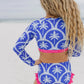 Girls Cleo Blue Palm & Hot Pink 2 Piece Rash Guard Swimsuit