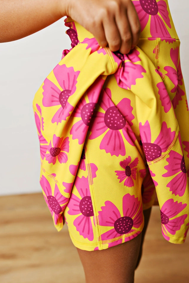 Girls Hot Pink Flower Athletic Active Sport Scalloped Dress
