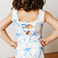 Girls White & Blue Bow Athletic Active Sport Scalloped Dress