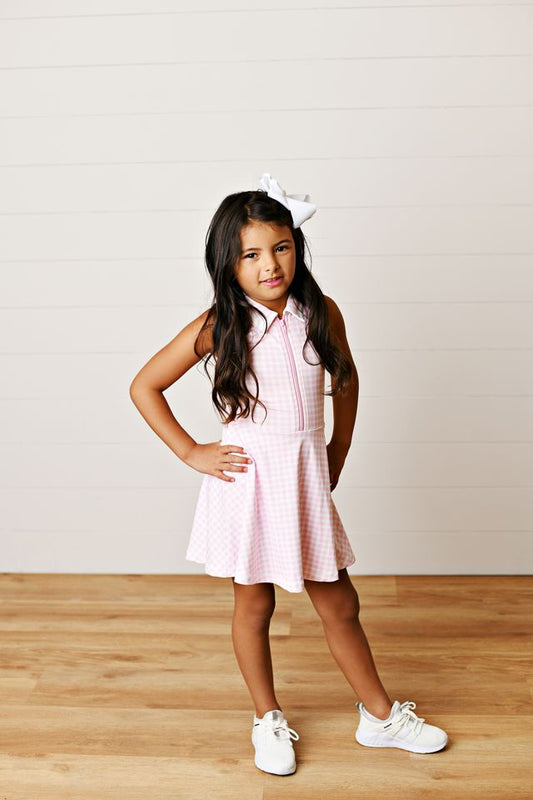 Girls Pink Gingham Tennis Dress by Swoon