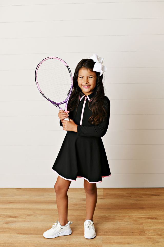 Girls Courtside Black/Pink L/S Tennis Dress by Swoon