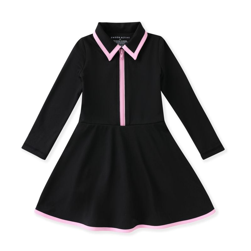 Girls Courtside Black/Pink L/S Tennis Dress by Swoon