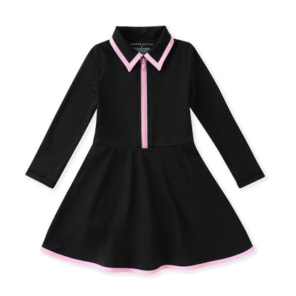 Girls Courtside Black/Pink L/S Tennis Dress by Swoon