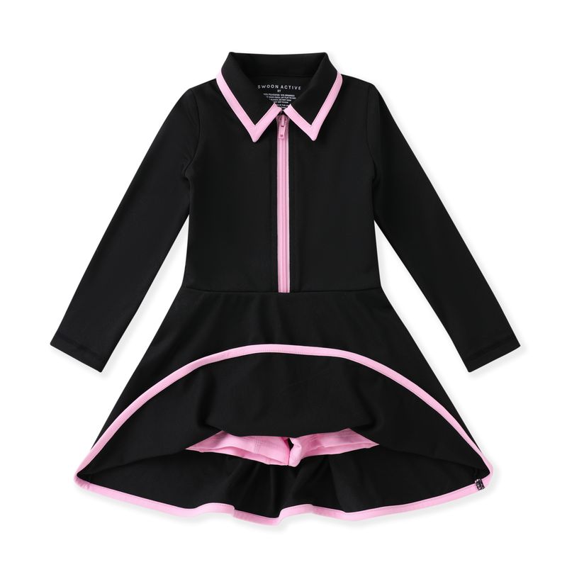 Girls Courtside Black/Pink L/S Tennis Dress by Swoon
