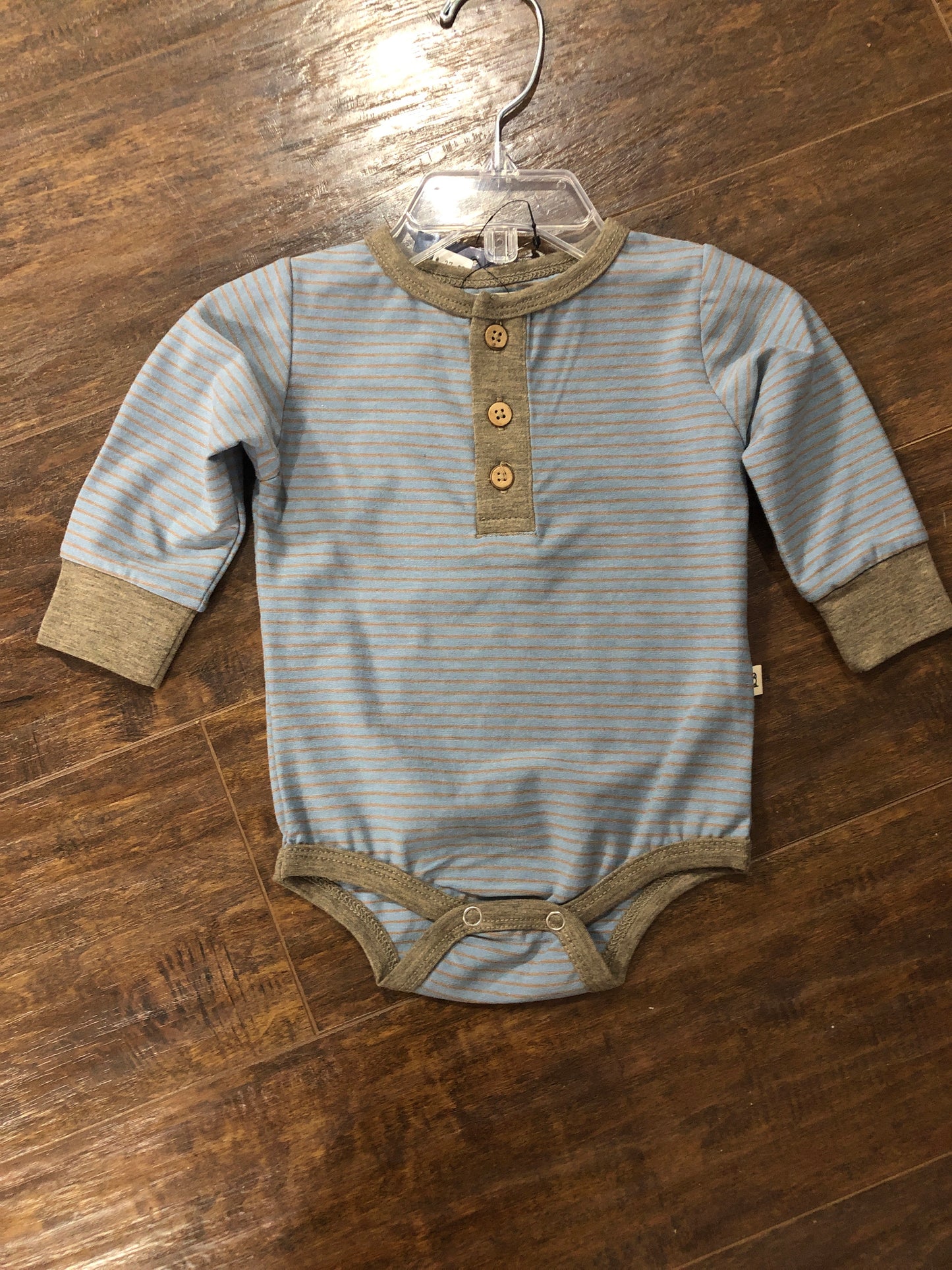 Boys Blue/Taupe Small Stripe Onesie by Me & Henry