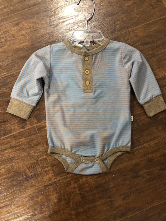 Boys Blue/Taupe Small Stripe Onesie by Me & Henry