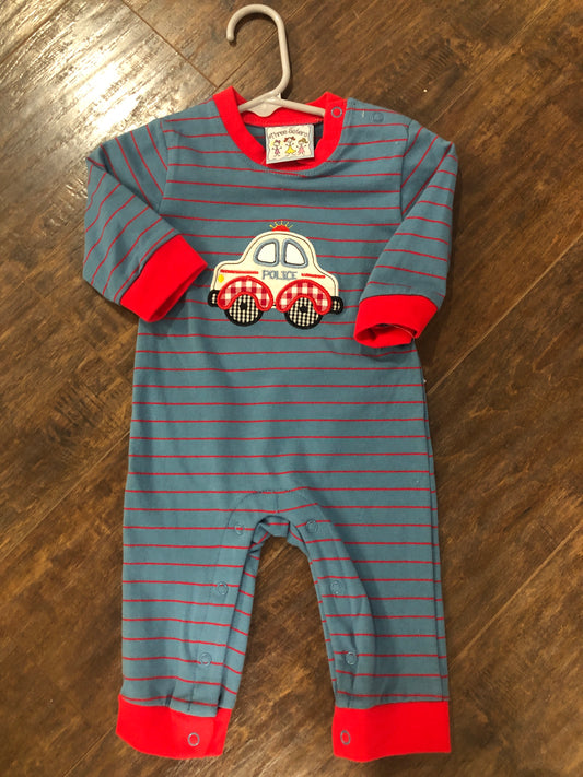 Boys Police Car on Blue Romper by Three Sisters