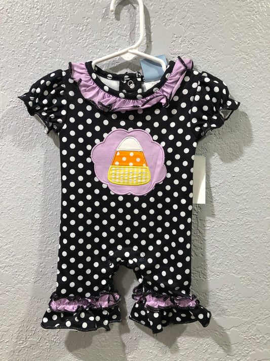 Girls Candy Corn Polka Dot Romper by Three Sisters