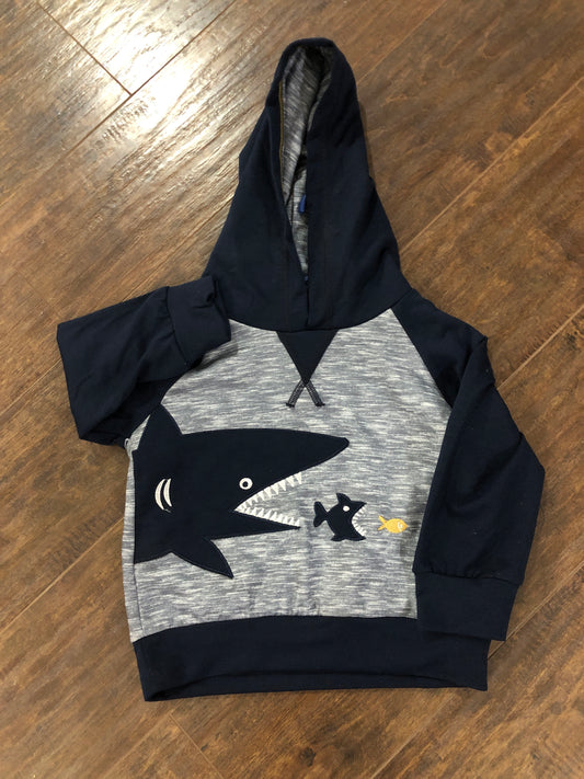 Boys Gray and Navy Hooded Shark Pullover