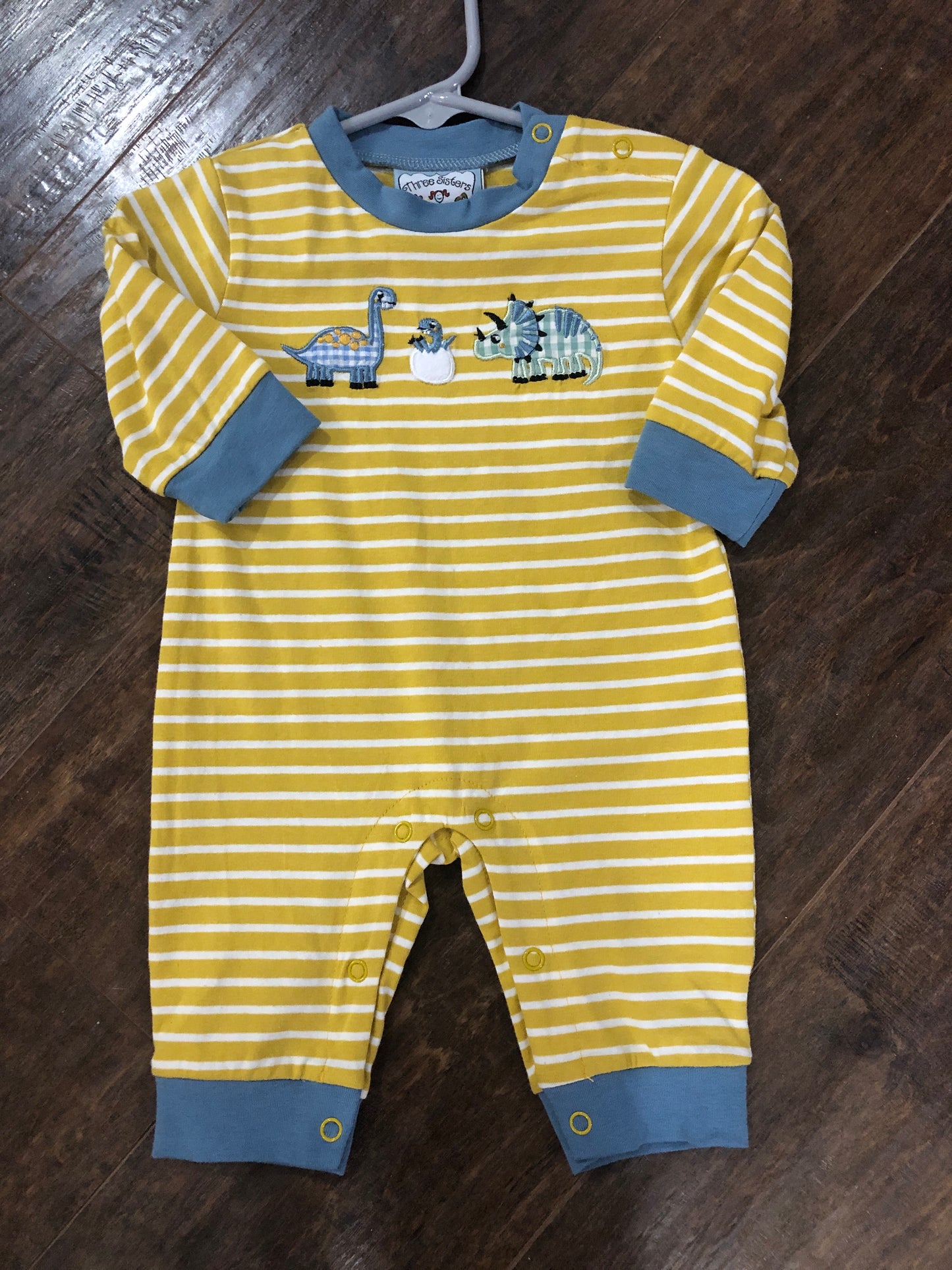 Boys Dinosaurs on Gold Romper by Three Sisters