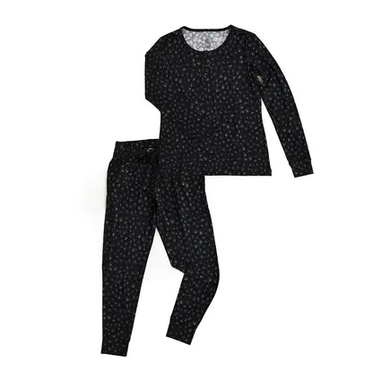 Ladies  Ash Black Leopard Mommy Two Piece Pajamas