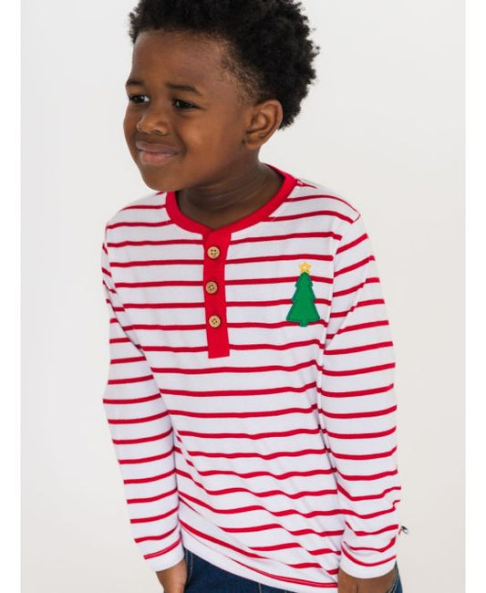 Boys Christmas Tree Red Stripe Knit L/S Tee by RuggedButts