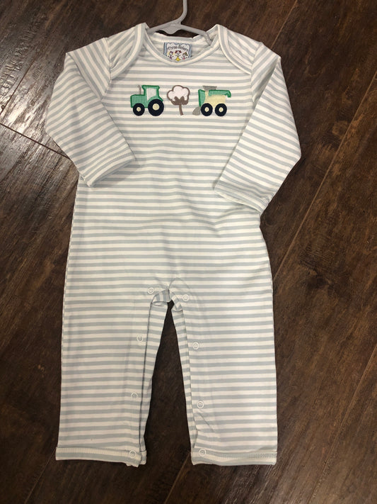 Boys Cotton Harvest Time on Gray/White Romper by Three Sisters