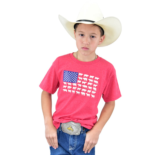 Boys Heather Red Cattle Flag S/S T-Shirt by Cowboy Hardware