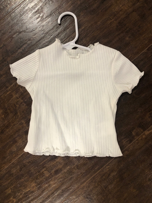Girls White Ribbed Knit Top