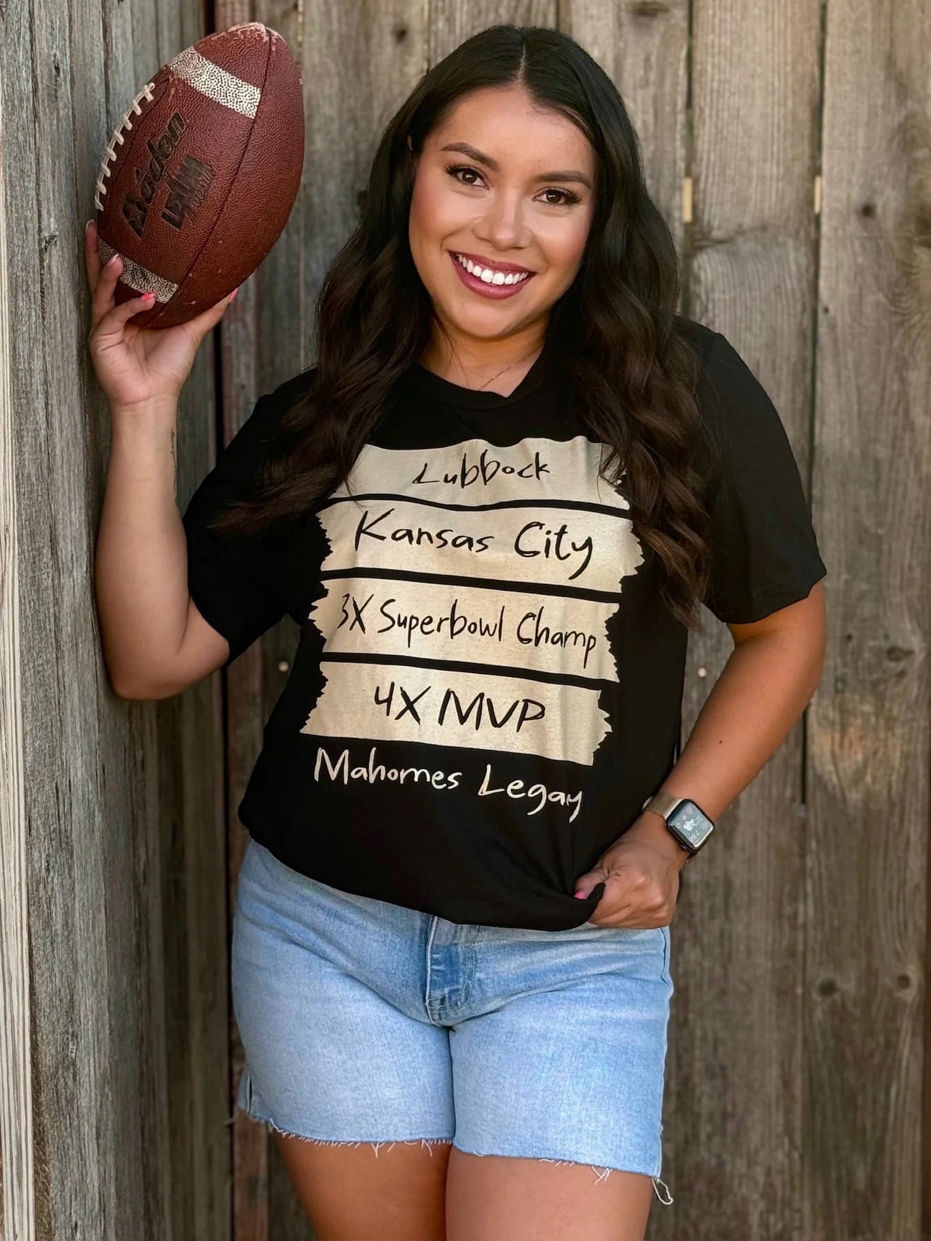 Ladies Mahomes Legacy Tape Design Tee by Randi Mahomes - Black