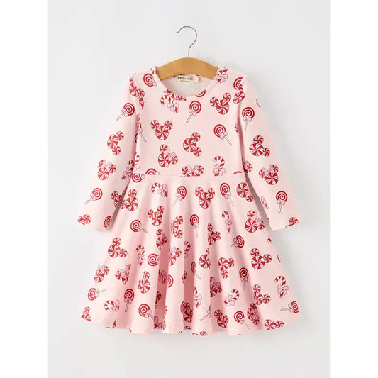Girls Christmas Peppermint Candy L/S Twirl Dress by Riley Faith