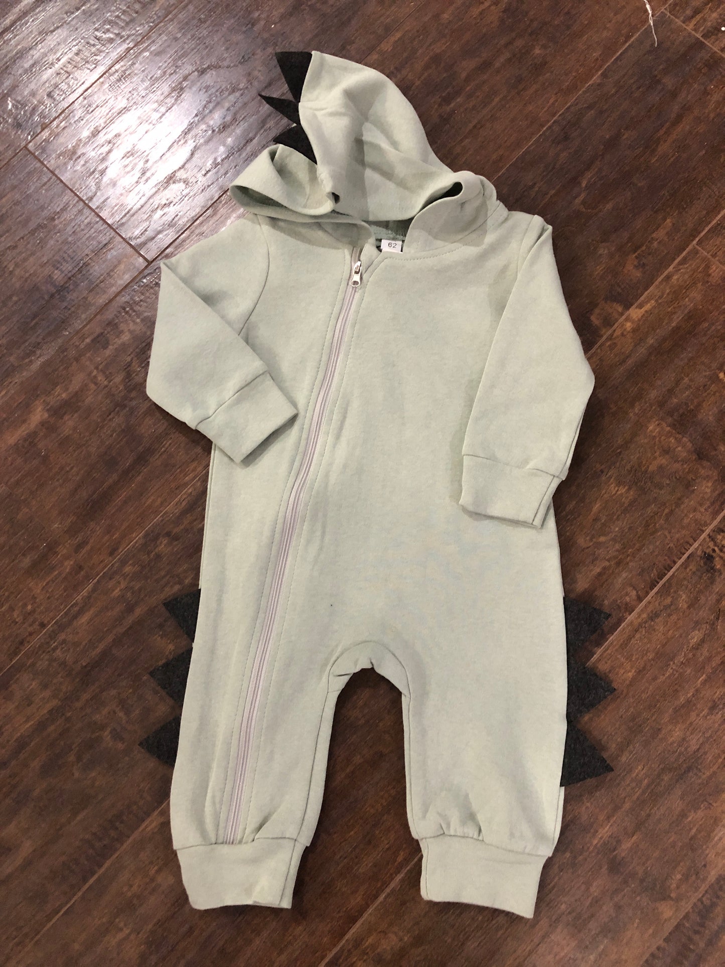 Boys Green Hooded Dinosaur Romper