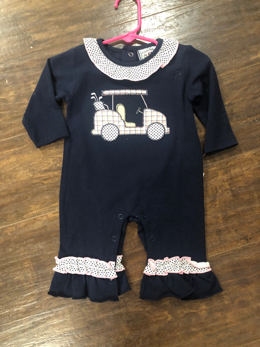 Girls Golf Cart on Navy Romper by Three Sisters