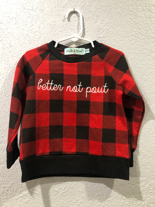 Girls Red Buffalo Plaid Better Not Pout Top by Grace & Emma