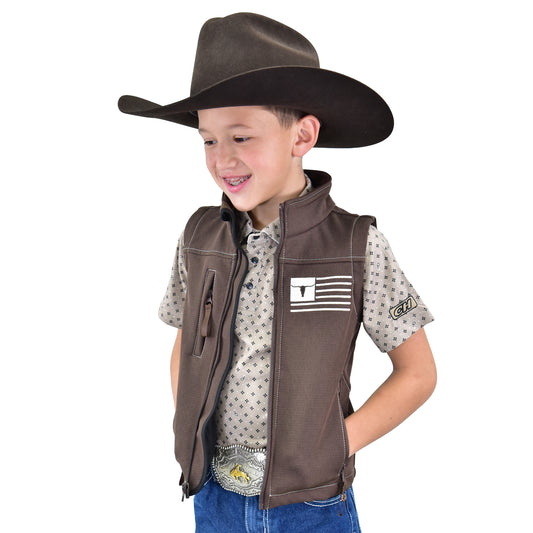 Boys Dark Brown Skull Flag Polyshell Vest by Cowboy Hardware