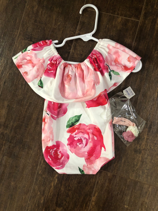 Girls Floral Onesie with Headband