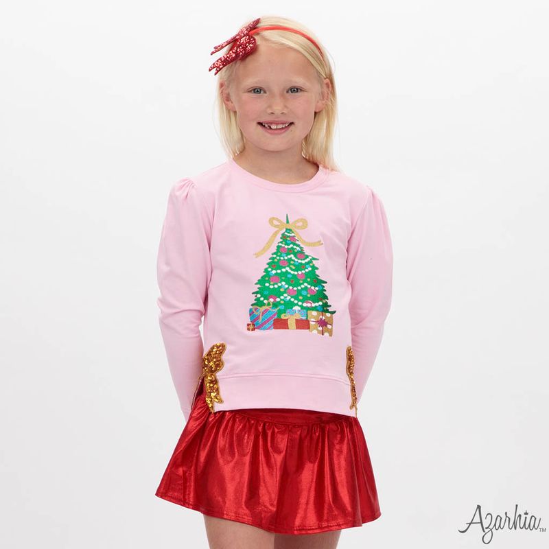 Girls Christmas Tree in Glitter on Pink Holly by Azarhia