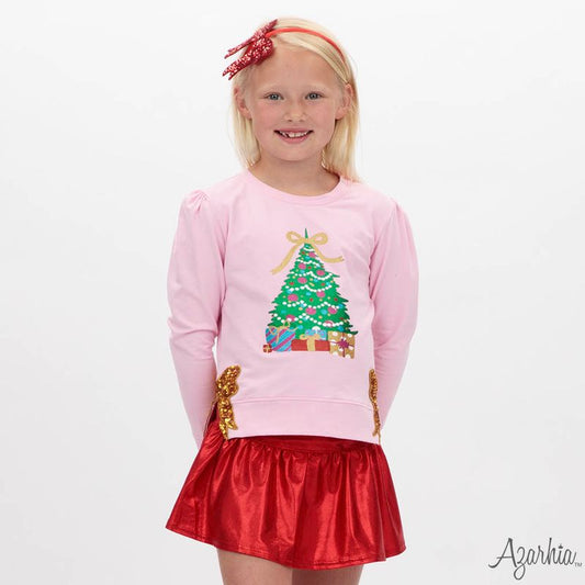 Girls Christmas Tree in Glitter on Pink Holly by Azarhia
