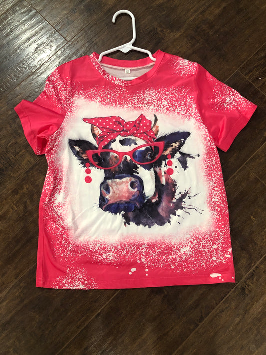 Girls Cow with Eyeglasses and Headband T-Shirt