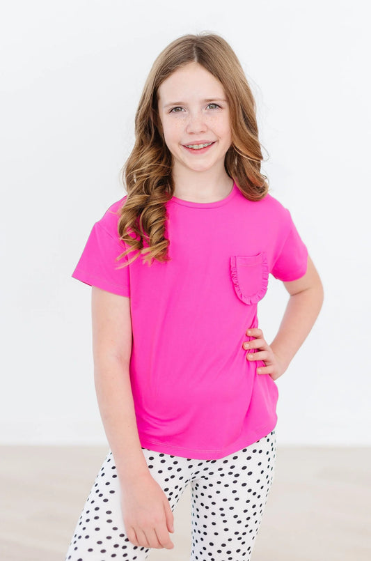 Girls Hot Pink Ruffle Pocket Tee by Mila & Rose