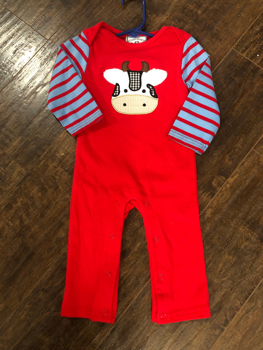 Boys Cow Applique on Red Romper by Three Sisters