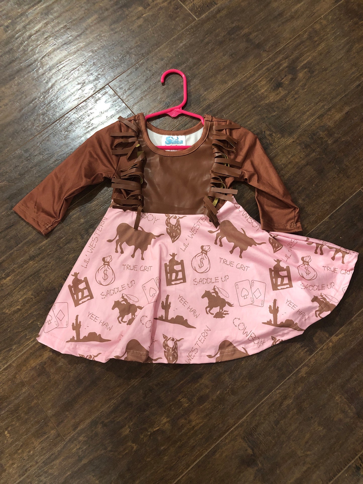 Girls Gambler Cowgirl Leather Fringe Dress by Shea Baby