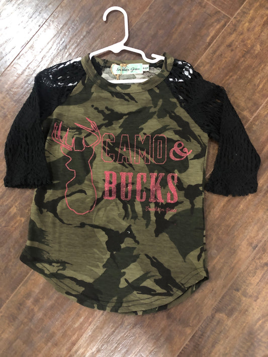 Girls Camo Top with Fishnet Sleeves by Grace & Emma