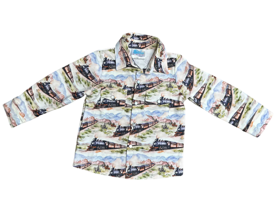 Boys Western Train L/S Pearl Snap Onesie or Shirt by Shea Baby