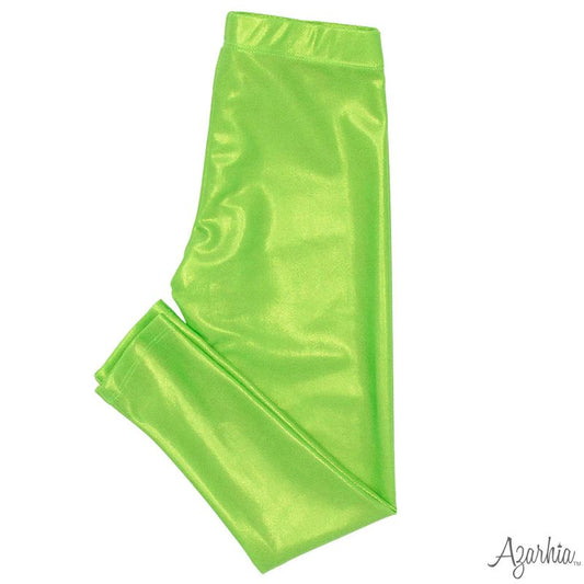Girls Lime Green Shimmer Leggings by Azarhia