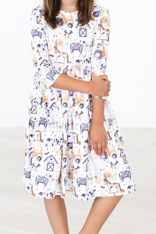 Girls Stay Spooky 3/4 Sleeve Pocket Twirl Dress by Mila & Rose