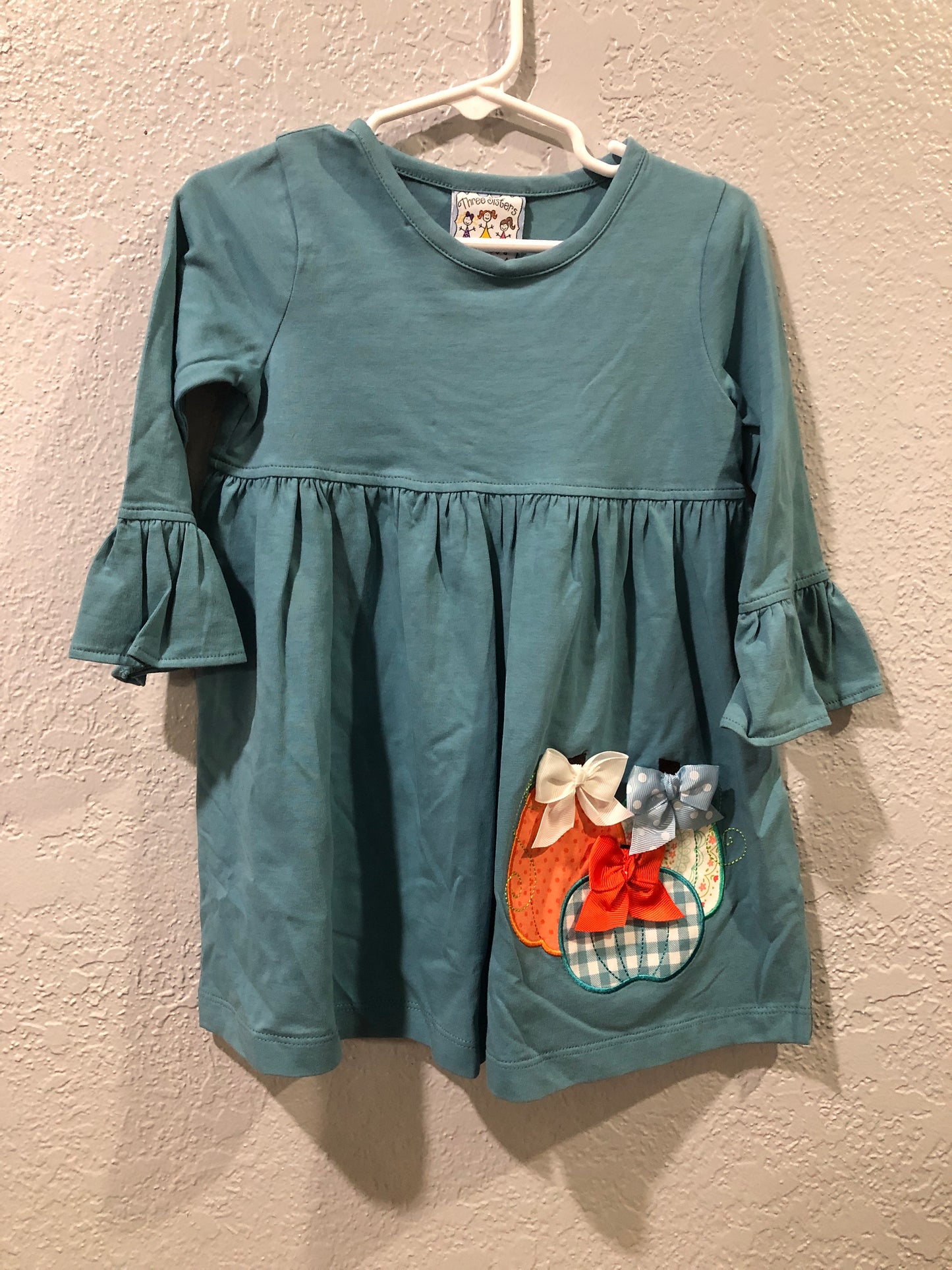 Girls Pumpkin with Bows L/S Romper or Dress by Three Sisters