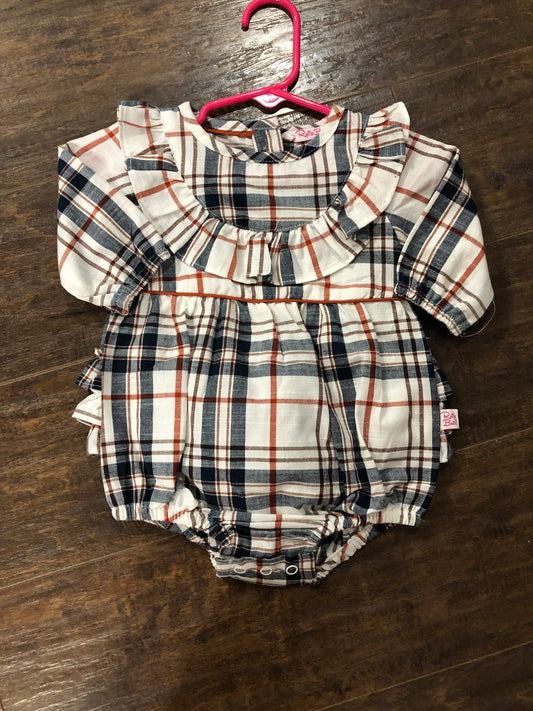 Girls Homegrown Harvest Plaid Ruffle Trim Bubble by RuffleButts
