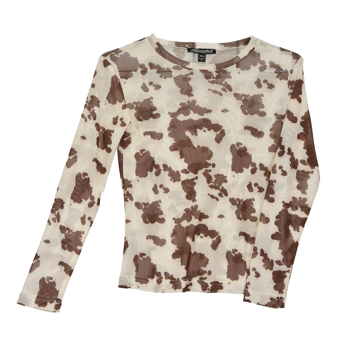 Girls Brown Cowprint Mesh L/S Top by Cowboy Hardware