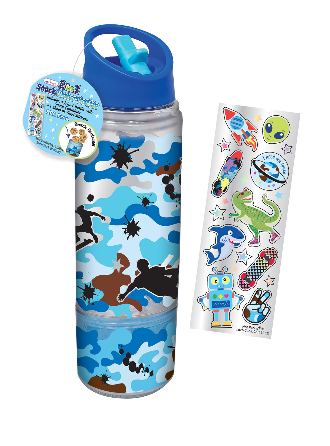 Boys Camo 2 in 1 Snack Water Bottle by Hot Focus