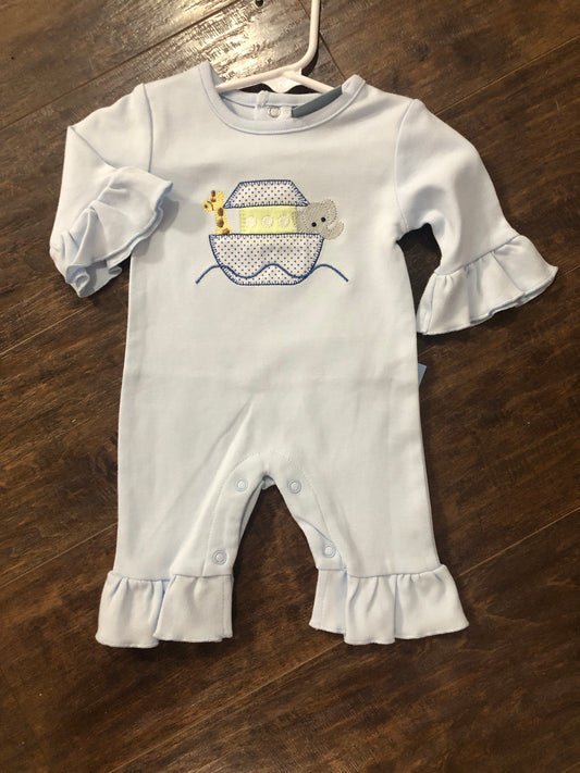 Girls Blue Ark Applique Romper by Three Sisters