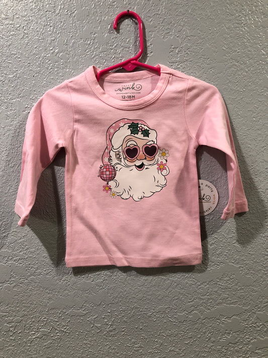 Girls Pink Retro Santa L/S T-shirt by Sweet Wink