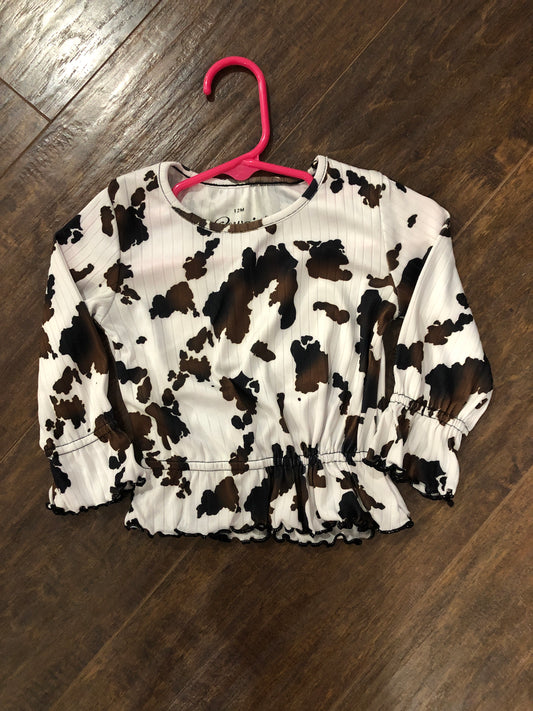 Girls Moody Cow Ruffle Trim Crew L/S Top by Cowboy Hardware