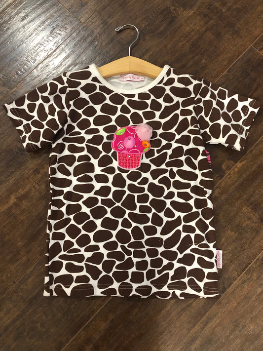 Girls Giraffe Print T-Shirt  w/Cupcake Applique