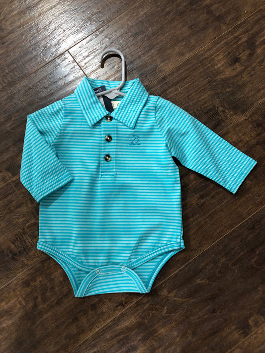 Boys Turquoise Striped Henley Onesie or Top by Me & Henry