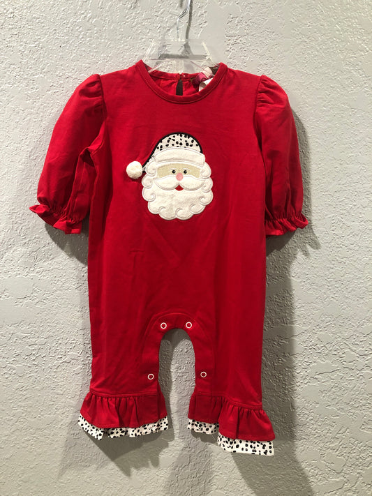 Girls Santa Face Romper with Confetti Dot Ruffles by Millie Jay