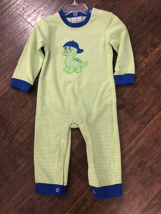 Boys Dinosaur w/Cap on Green/White Romper by Three Sisters